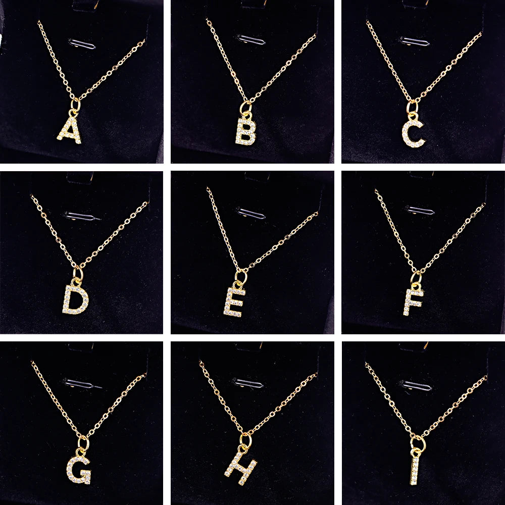 Fashion Shining A-Z Letter Pendant Charm Necklace 26 Initial Alphabet Name Clavicle Chain Party Valentine's Day Jewelry Gift