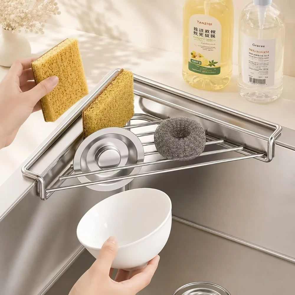 Stainless Steel Corner Sink Rack for Sponges and Cloths
