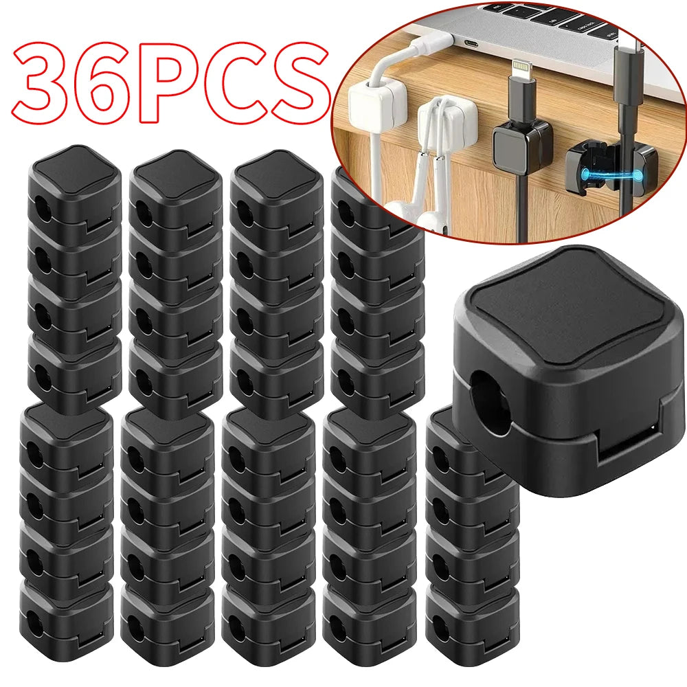 36/16/8/4PCS Magnetic Cable Clips Cable Smooth Adjustable Cord Holder Under Desk Cable Management Wire Keeper Cable Organizer 36 BLACK China Mainland