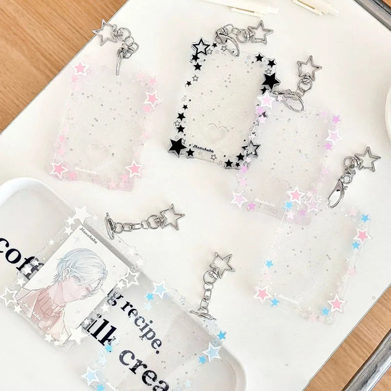 Kpop Photocard Holder with Star Border and Bag Charm Clip