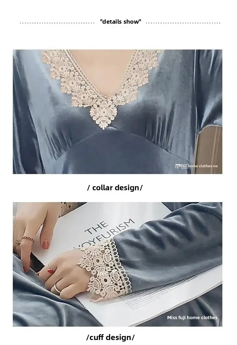 Plus Size 5XL Sleep Dress Women Winter Long Sleeve Sexy Luxury Velvet Spring Autumn Winter Style Korean Version Velvet Nightgown