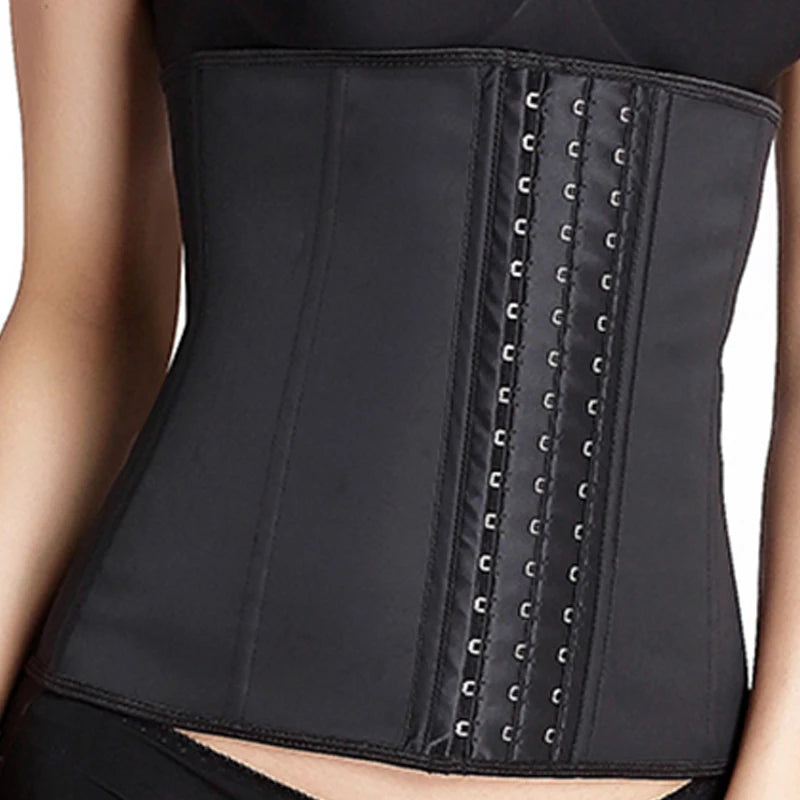 9-Steel-Bone Women's Underbust Latex Sport Girdle Waist Trainer Corsets Hourglass Body Shaper Long Torso Cincher Weight Loss black