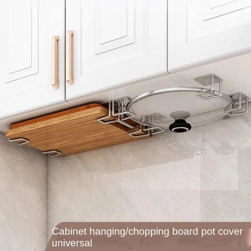 Stainless Steel Wall Mounted Pot Lid Rack for Kitchen Storage
