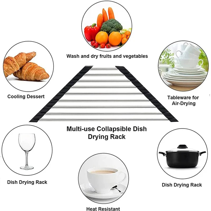 Roll-Up Corner Sink Rack for Draining and Kitchen Storage