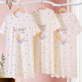 Cotton Fabric Pajamas Dress Women Comfortable Nightdress Loose Cute Long Skirt Cartoon Thin Student Sweet Cartoon Bear Sleepwear Onesize