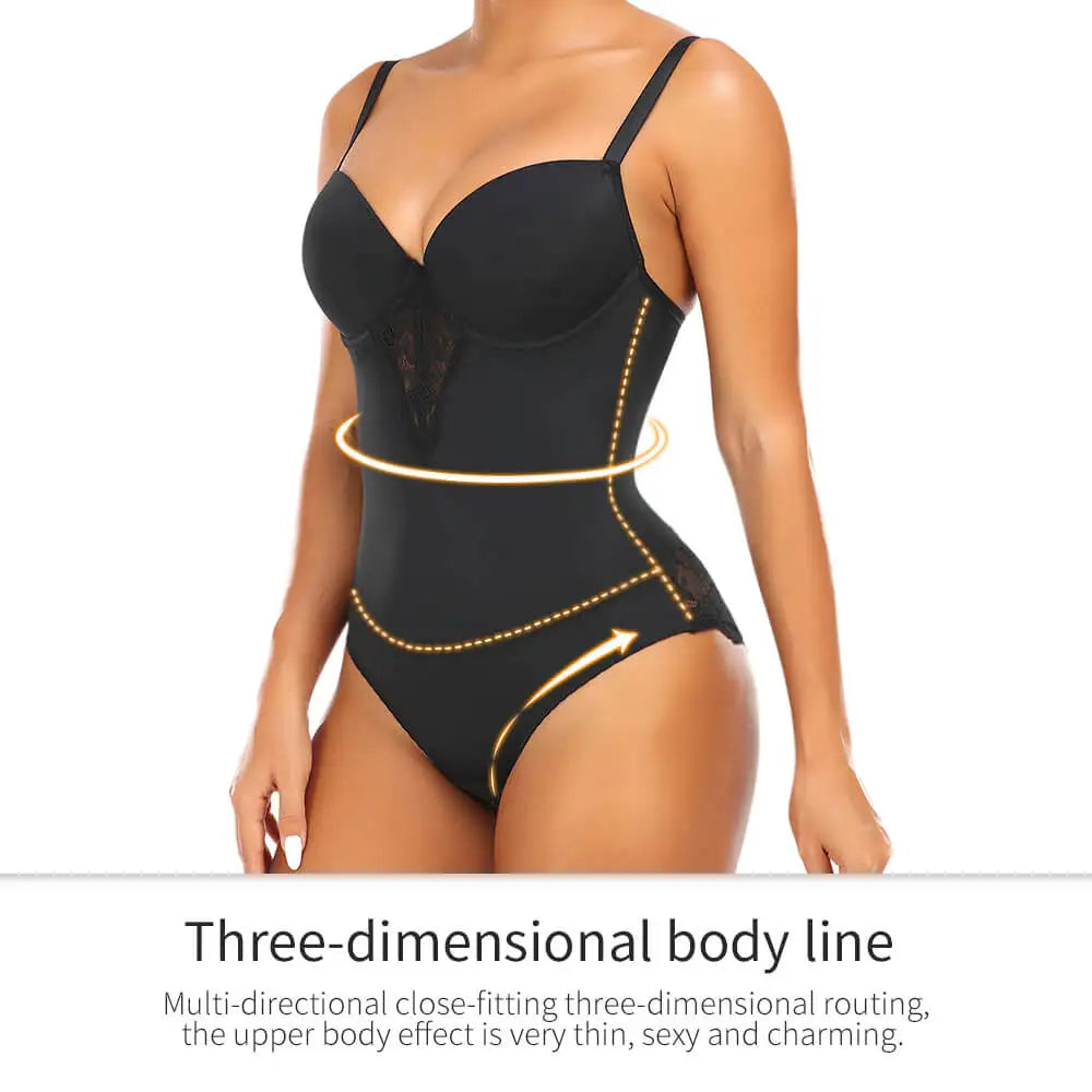 Fajas Colombianas Underwear Body Shapers Women Shapewear Bodysuit Sexy Lace Open Crotch Lingerie V-collar with Bras