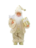 12-Inch Classic Santa Claus Statue – Premium Golden & Silver White Christmas Decor for Home, Kitchen, Office & Hotel | Festive Holiday Ornament Beige gold