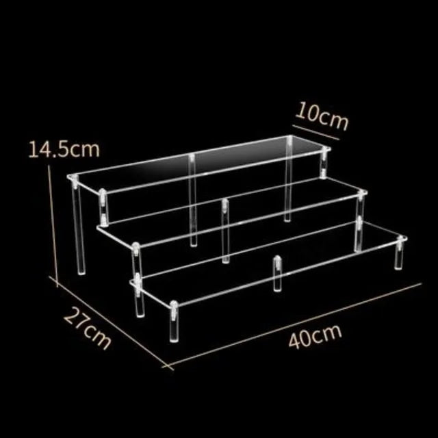 Display Riser Stand for Figures in Clear, Black or Wood Effect 3 tier 40x10cm firm