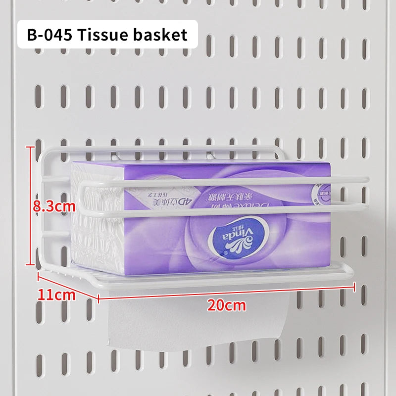 Modular Desk Pegboard Wall Storage for Office Accessories White Tissue basket