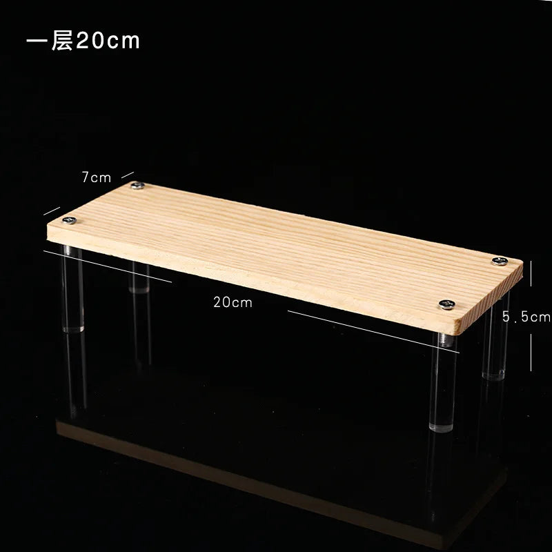 Tiered Display Stand for Figures with Clear or Wood Effect Shelves 1 tier 20x7cm