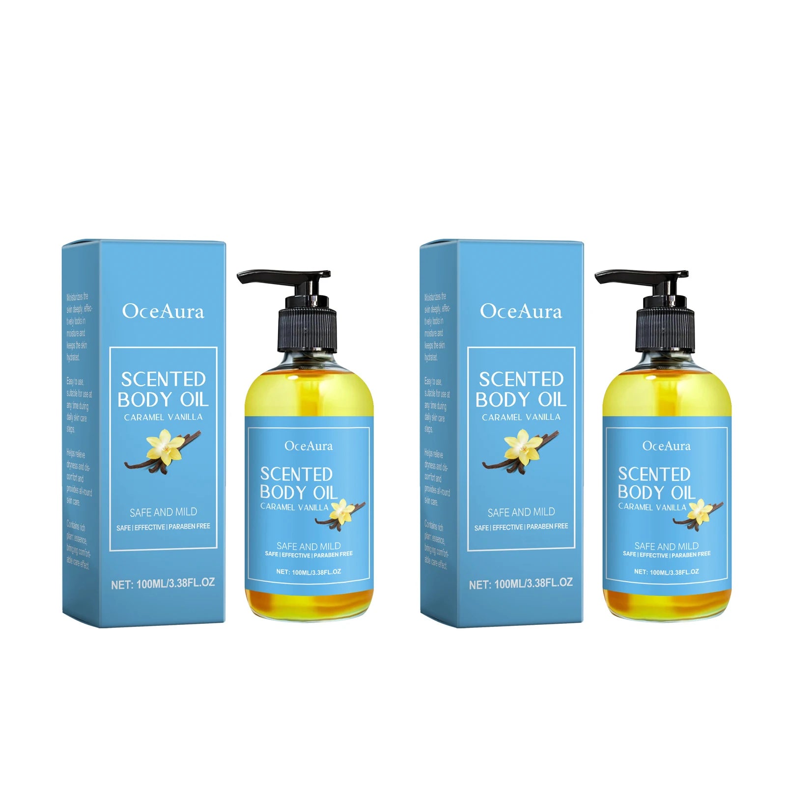 Vanilla Body Massage Oil for Deep Hydration & Stress Relief – Glowing, Smoothing, Muscle Relaxing Moisturizer (100ml) 200ml boxed