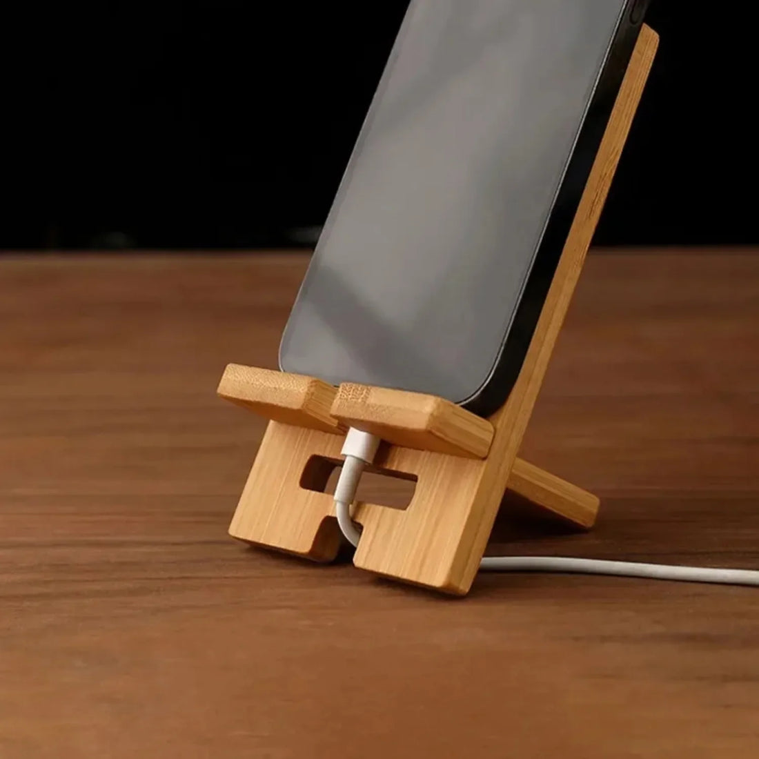 Bamboo Desk Phone Stand for Hands Free Portrait Viewing