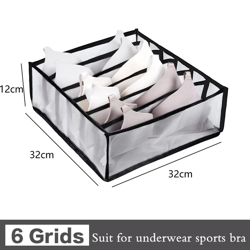 Fabric Bra Drawer Organiser for Sports Bras Socks and Underwear 6grids-black