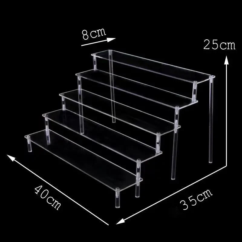 Tiered Display Stand with Clear or Wood Effect Shelves 5-40x8cm