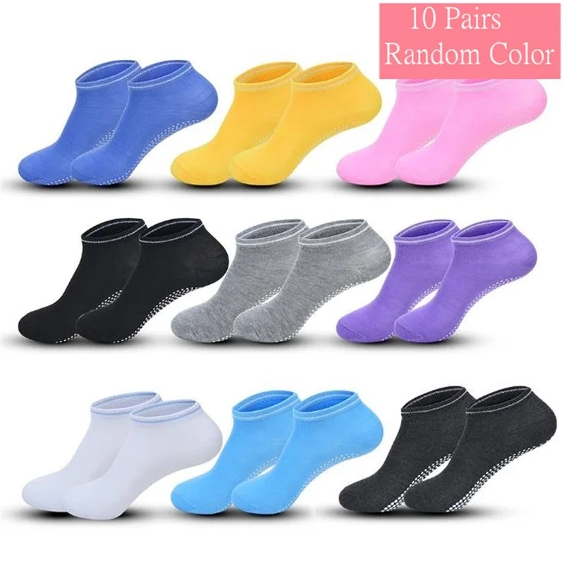 1/3/6/10 Pair Anti Slip Yoga Socks Female Medium Tube Socks lady Anti Slip Silicone Indoor Fitness Pilates Women's Sports Socks 10 Pair-5