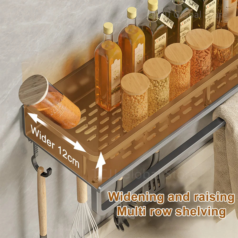 Wall-Mounted Kitchen Spice Rack Organizer Carbon Steel No Drilling 12-20 Inch Seasoning Holder Shelf for Easy Access to Spices