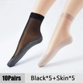 1/10Pairs Womens Anti-Slip Cotton Sock Thin Socks Casual Non-Slip Bottom Splice Spring-Autumn Transparent Ladies Breathable Sock 5Black 5Skin One Size