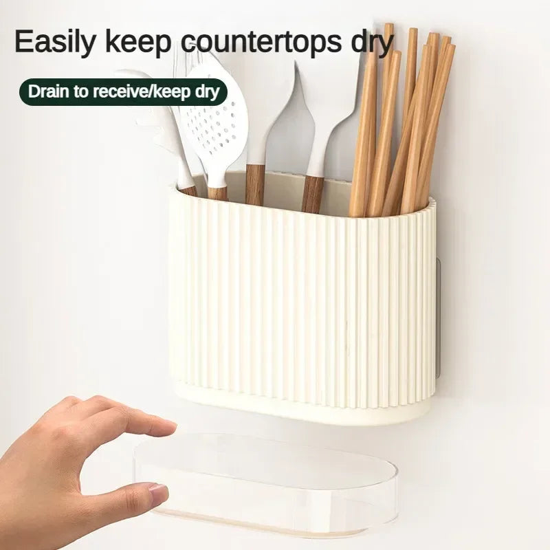 Kitchen Utensil Holder with Drip Tray and Two Compartments