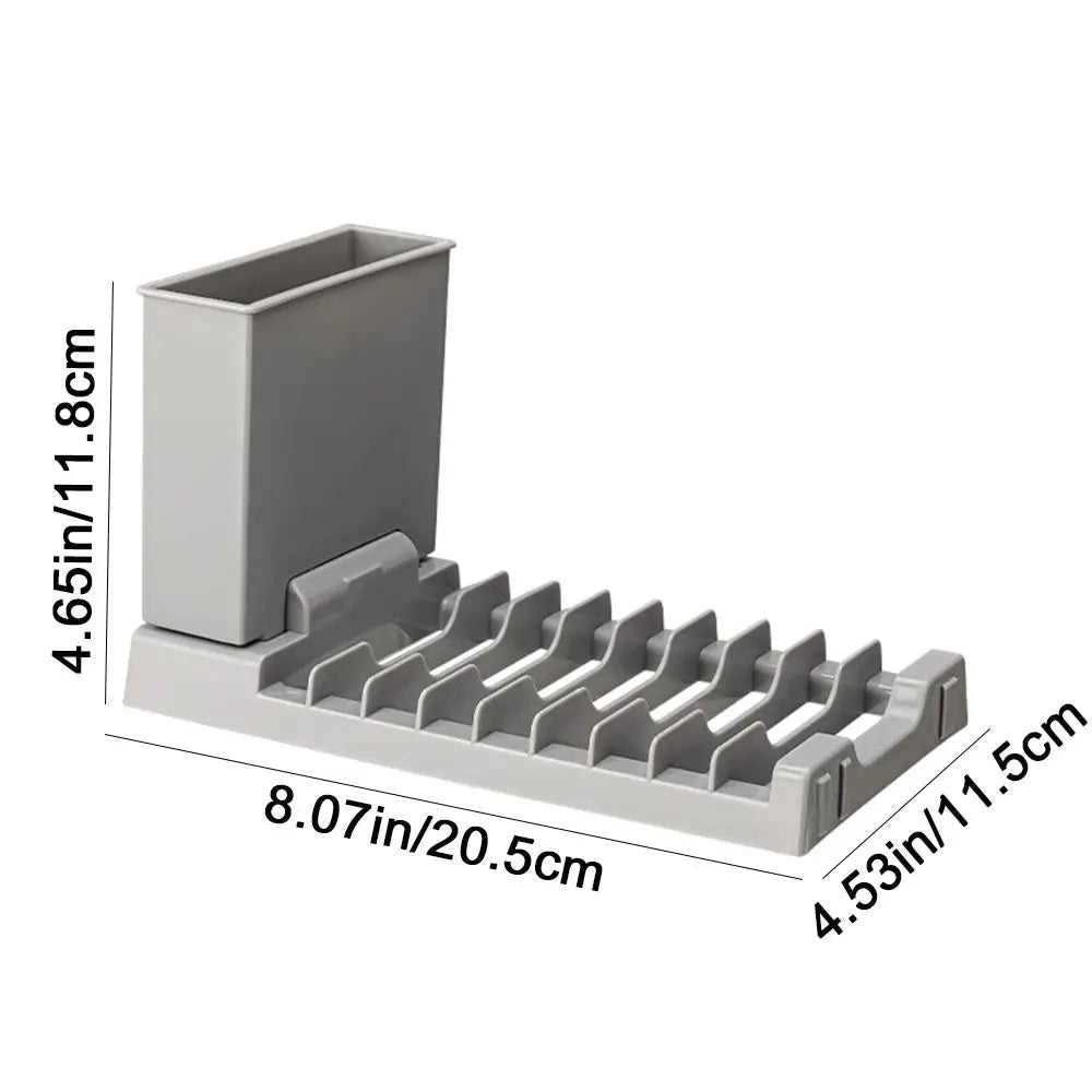 Plastic Foldable Dish Drying Rack 2 IN 1 Space-Saving Utensils Drainer Racks Large Capacity Dish Drainer Bowl and Chopstick grey