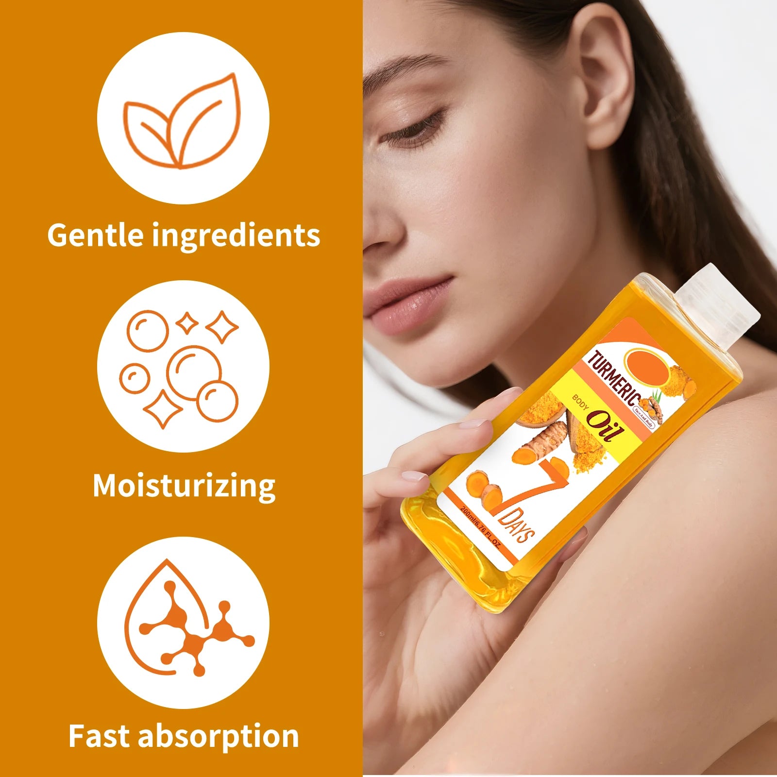 Turmeric Body Oil 200ml – Fast-Absorbing Natural Moisturizing Oil for Face & Body, Deep Hydration for All Skin Types
