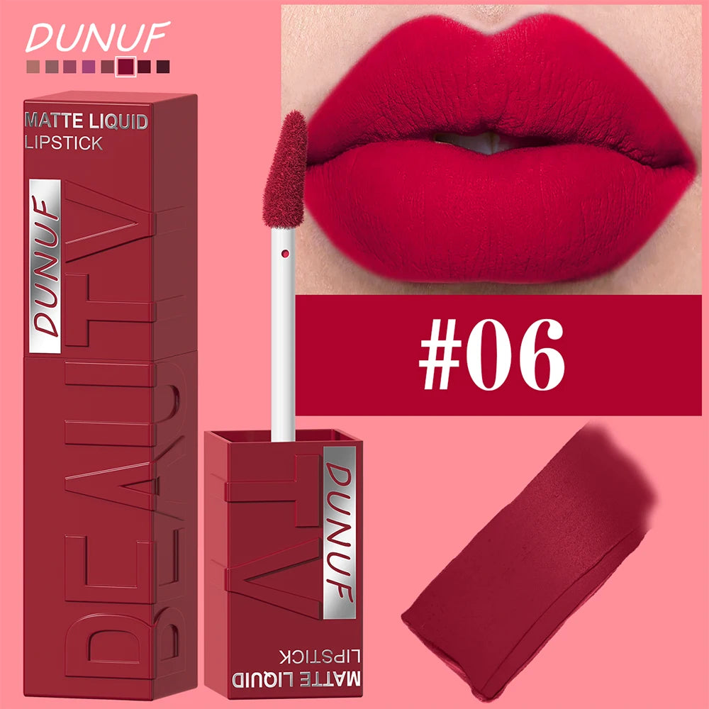 8-Color Matte Velvet Lip Gloss – Waterproof Plumping Lipstick, Smooth Easy-Apply Square Tube 28195-06