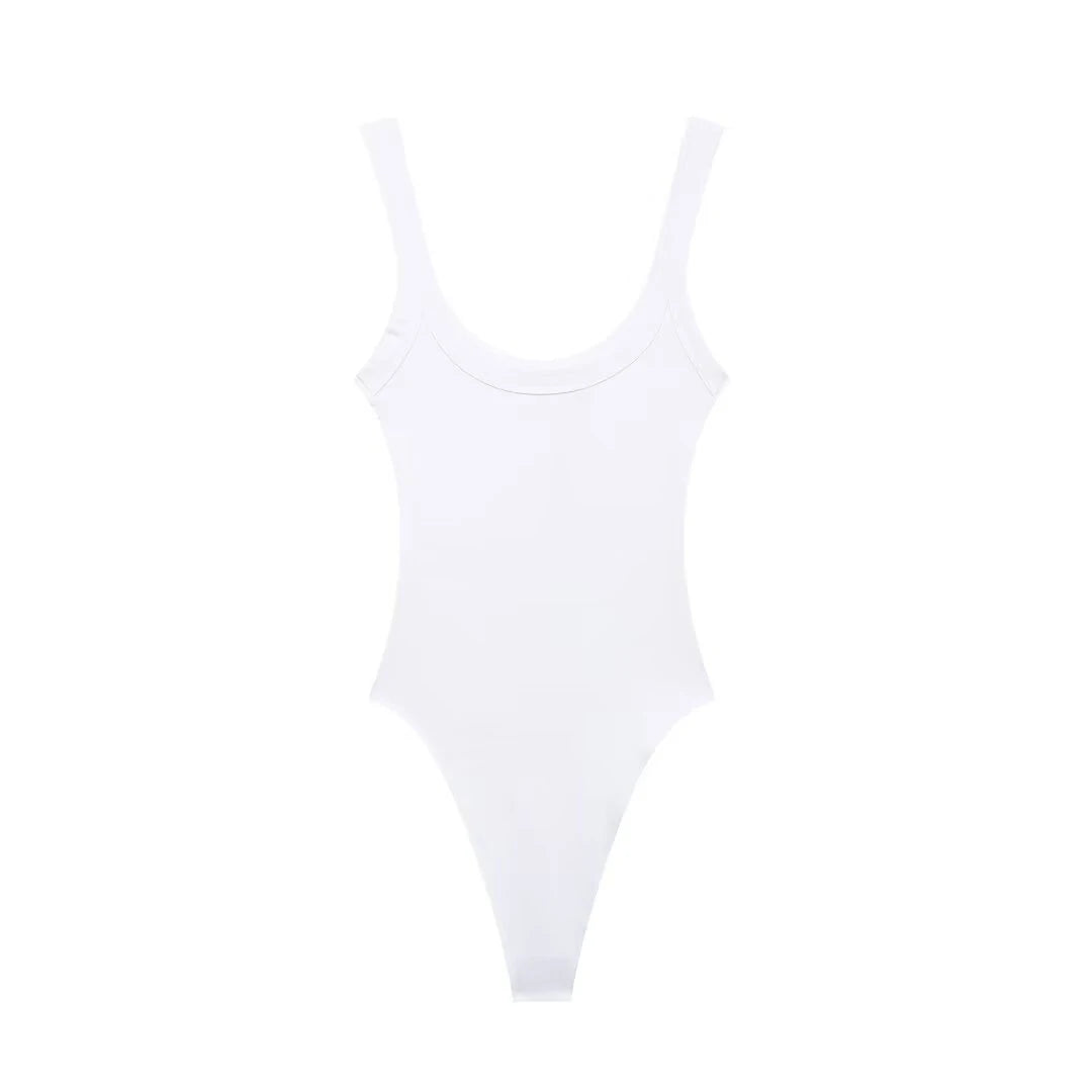 Women's Skinny Ribbed O-Neck Bodysuits with Straps Snap-Button Sexy Fashion Playsuits Comfortable Stretchy Female Clothing