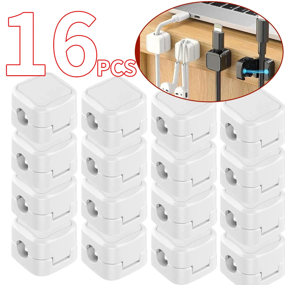 Magnetic Hinged Cable Clips for Desk Charging Lead Storage 16 WHITE