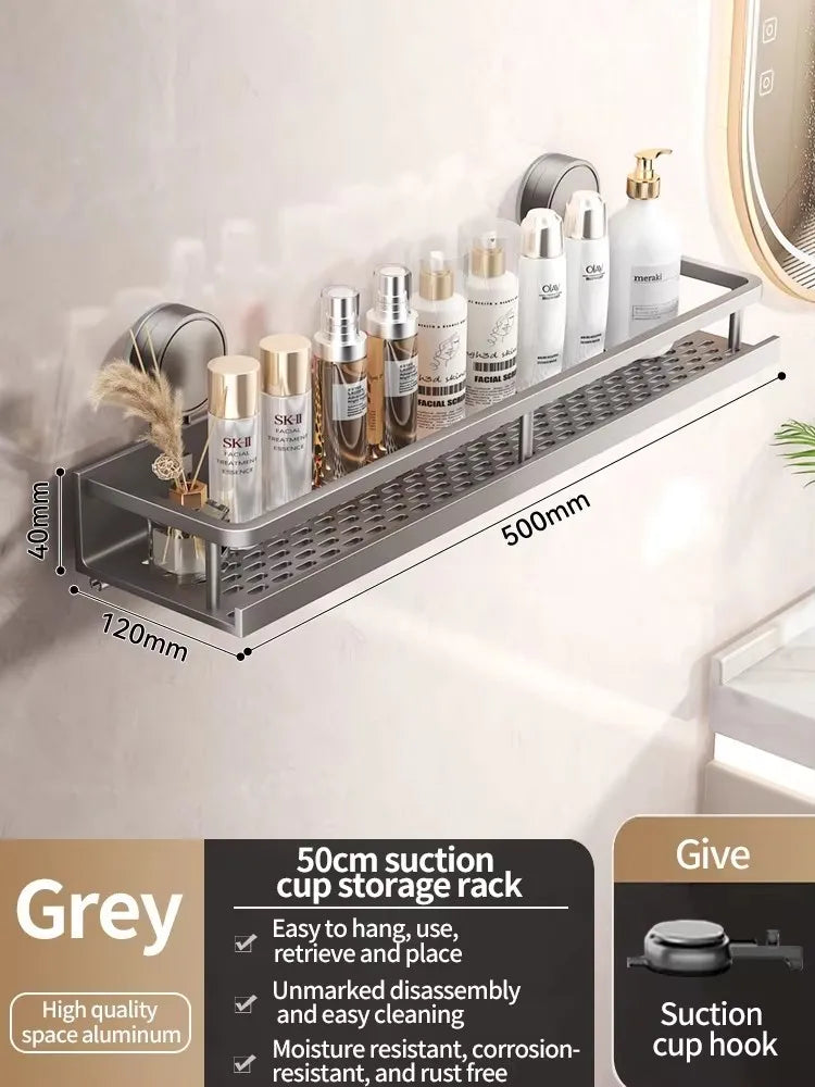 Aluminium Suction Cup Bathroom Shelf with Drainage Base