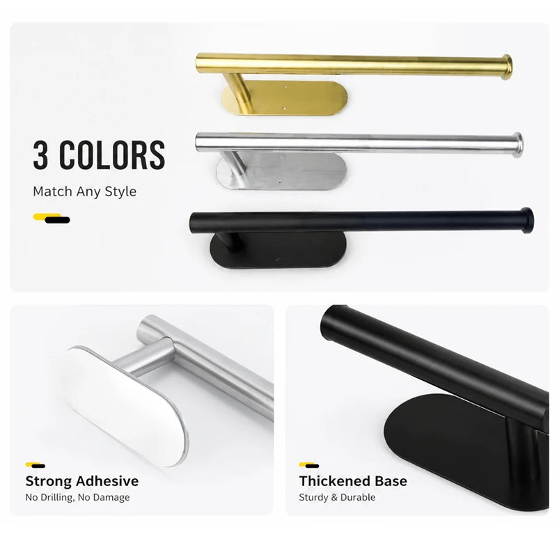 Kitchen Bathroom Storage 304 Stainless Steel Tissue Holder Waterproof No-Drill Strong Adhesive Paper Towel Rack For Cabinet