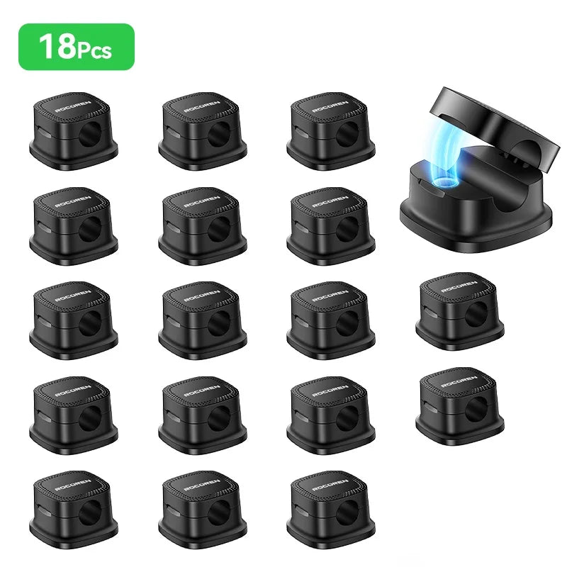 Self Adhesive Magnetic Desk Cable Clips for Charging Leads Black 18PCS
