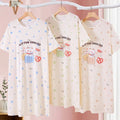 Cotton Fabric Pajamas Dress Women Comfortable Nightdress Loose Cute Long Skirt Cartoon Thin Student Sweet Cartoon Bear Sleepwear Onesize