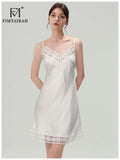 FIMTAIRAH 100% Silk Pajamas Women's Summer Nightgown Dress Summer Home Wear Lace