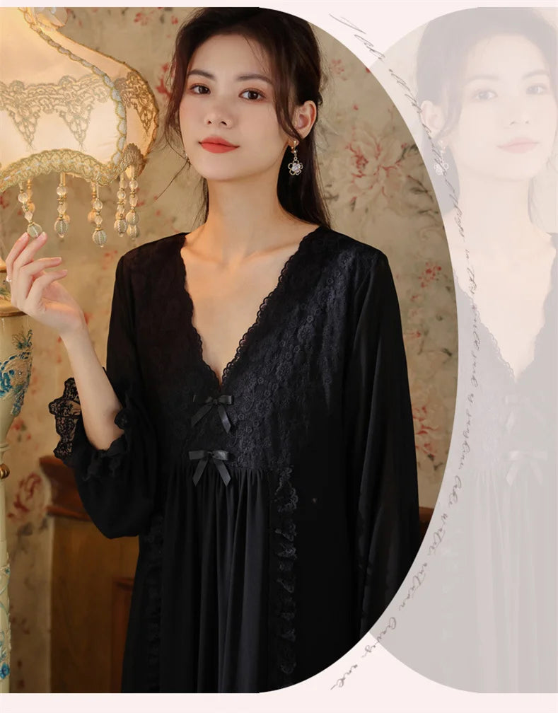 Women's Princess Retro Palace Style Pajamas Pure Cotton Long Sleeve Lace Nightgown Casual Pajamas Home Clothes