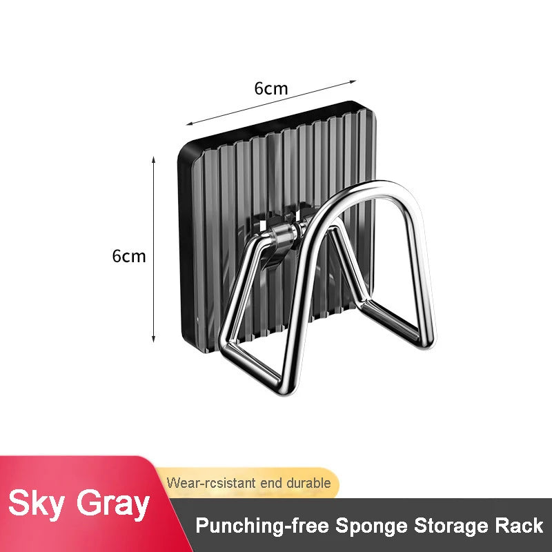Acrylic Sink Sponge Holder Adhesive Sink Caddy Organizer Rack Storage Hook for Sponges Brushes Chopping Board Kitchen Accessorie Sky Gray