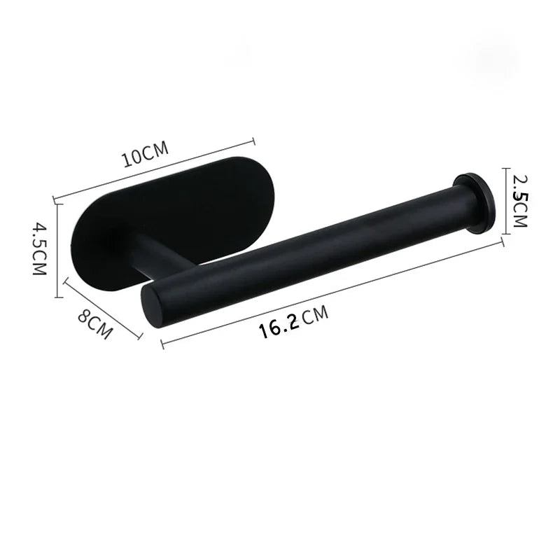 Adhesive Toilet Paper Holder Stainless Steel Wall Mount Kitchen Roll Towel Rack Napkin Dispenser Absorbent Stand Tissue Hanger Black