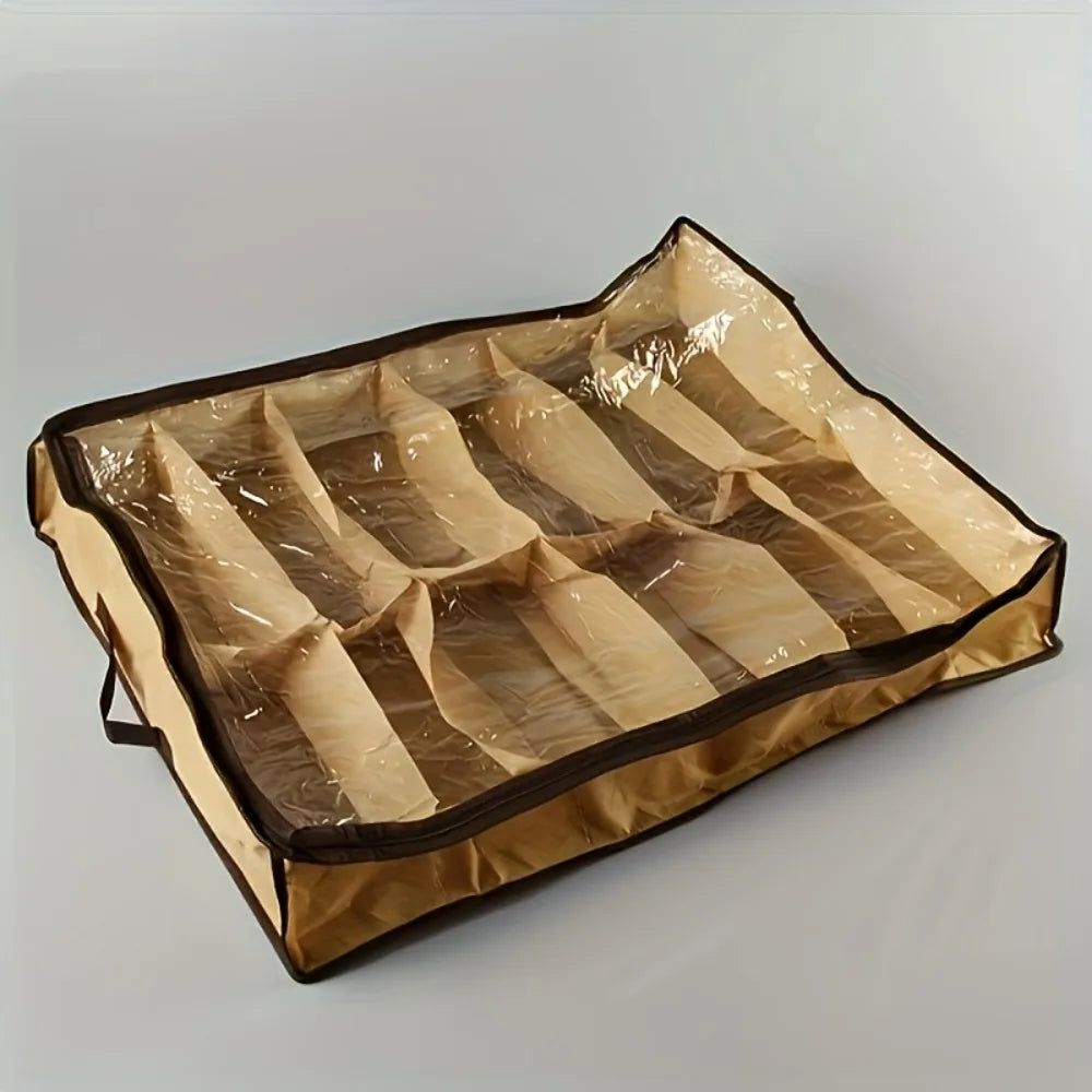 Twelve Compartment Under Bed Shoe Organiser With Clear Cover YELLOW
