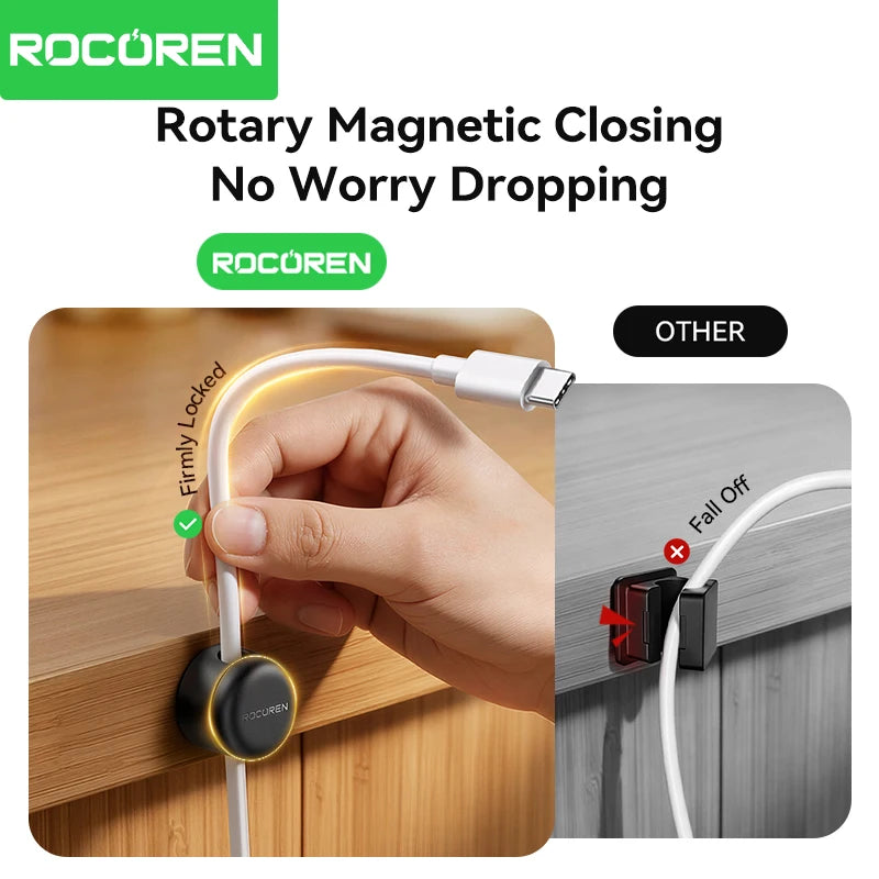 Rotating Magnetic Desk Cable Clips for Charging Lead Storage