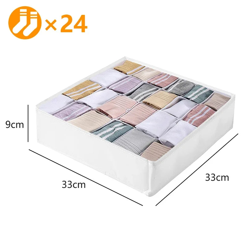 Fabric Bra Drawer Organiser for Sports Bras Socks and Underwear 24grids-white