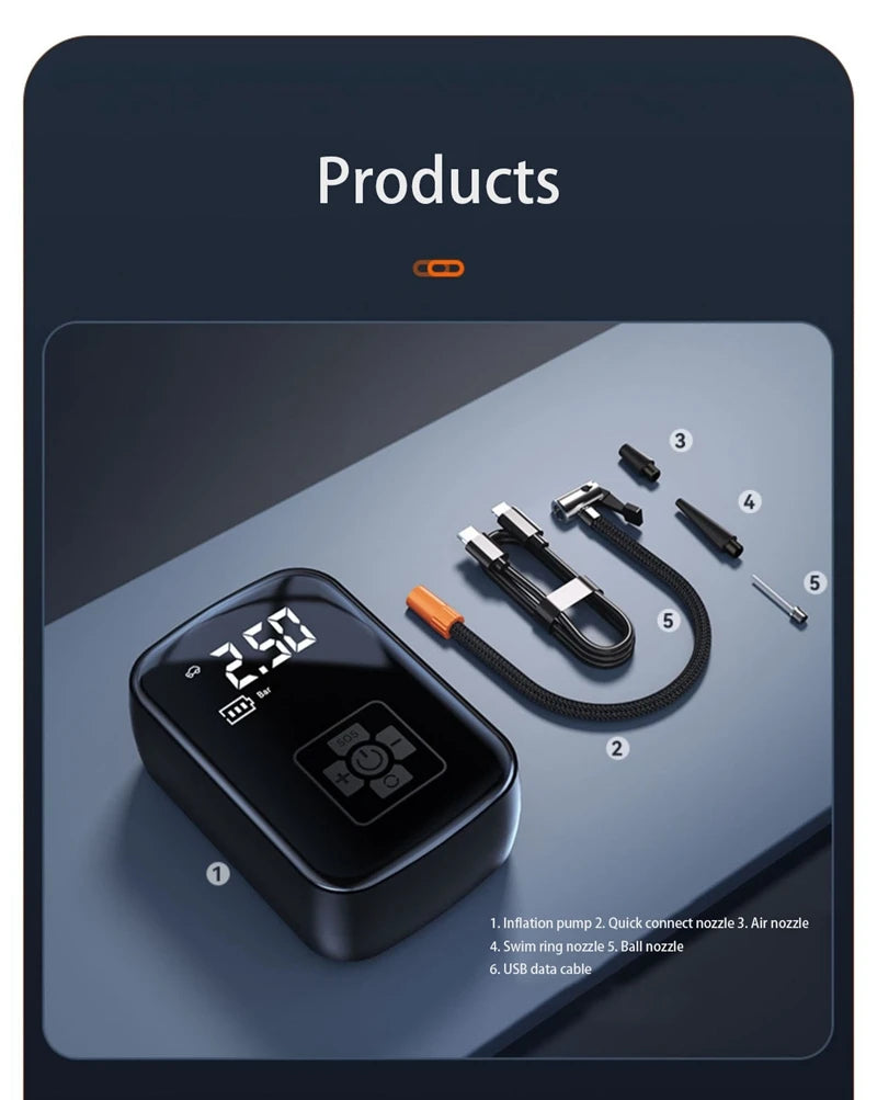 LEIBOO Wireless Car Air Compressor Air Pump Electric Tire Inflator Pump for Motorcycle Bicycle AUTO Tyre with Digital Display