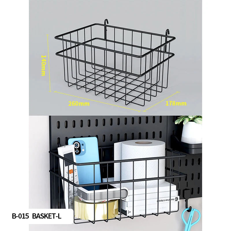 Pegboard Combination Desktop Storage Kit, Vertical and Clip-Type Pegboard Display Panels, Suitable for Home Office Storage. Black Basket-L