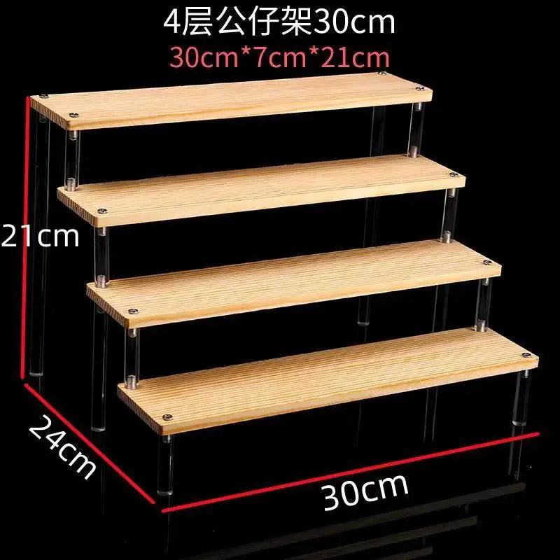 Tiered Display Stand with Clear or Wood Effect Shelves 4-30x7cm