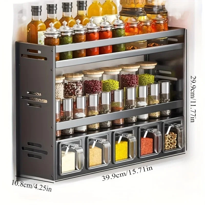 Metal No Drill Wall Mounted Spice Rack for Kitchen Storage