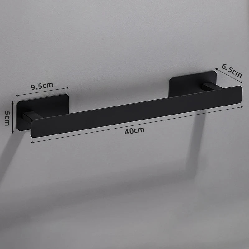 No Drilling Matte Black Bright Sliver Stainless Steel Towel Bar Towel Ring Roll Paper Holder Robe Hook Bathroom Accessories Set Black Towel Bar