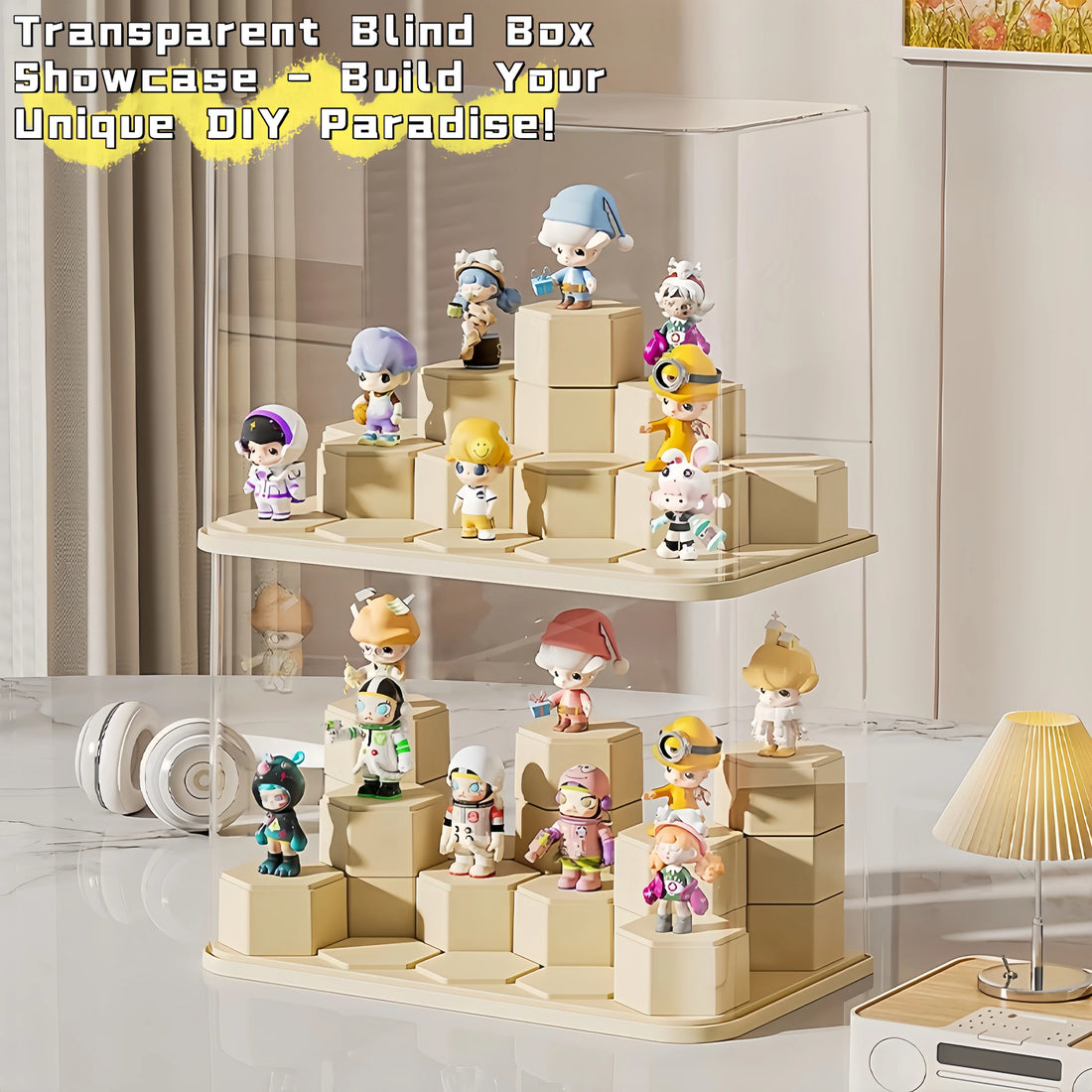 Blind Box Display Case with Modular Blocks or Stepped Stand