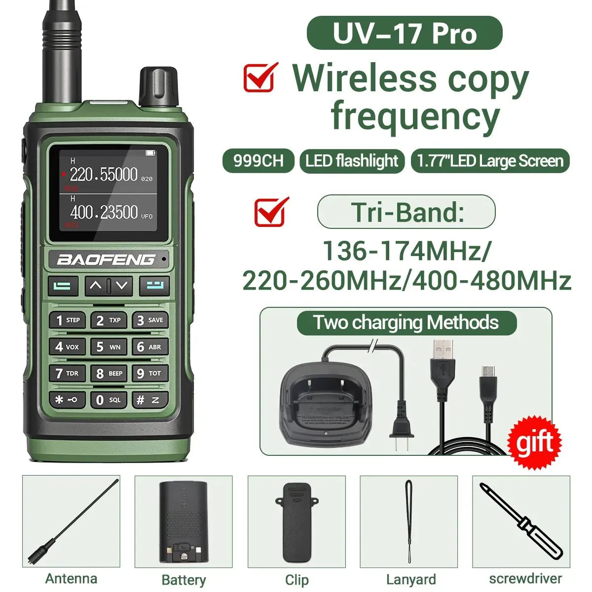 Baofeng UV 17 Pro Walkie Talkie Long Range 16KM Type-C Charging Waterproof - Dicrodelights