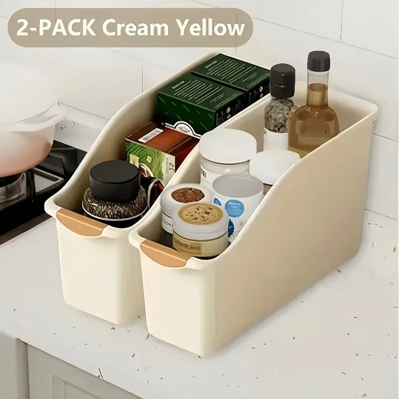 3-Piece Curved Design Storage Box - Heavy-Duty Plastic Organizer, Suitable for Organizing Under Sinks Food Cabinets and Cabinets