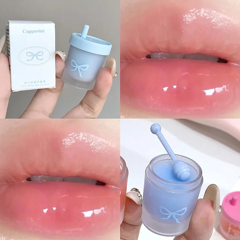 Cappuvini Juice Straw Cup Lip Mask Fruit-Flavored Lip Care Moisturizing for Day and Night in Autumn and Winter Prevents Chapped Lips Long-Lasting Moisturizing Improves Lip Lines Deeply Moisturizing Care High-Quality Lip Balm 01 Blueberry Flavor