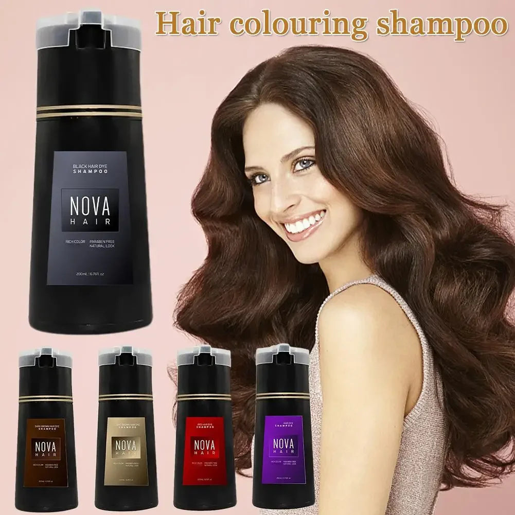 Nova 3-in-1 Black Hair Dye Shampoo for Men & Women – Instant Gray Coverage, Long-Lasting Natural Black Color