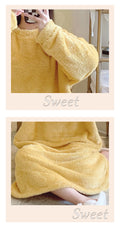 Warm Fleece Nightgown Women's Loose Comfortable Home Clothes plus Size Solid Color Simple Design Sleepwear Casual Outerwear