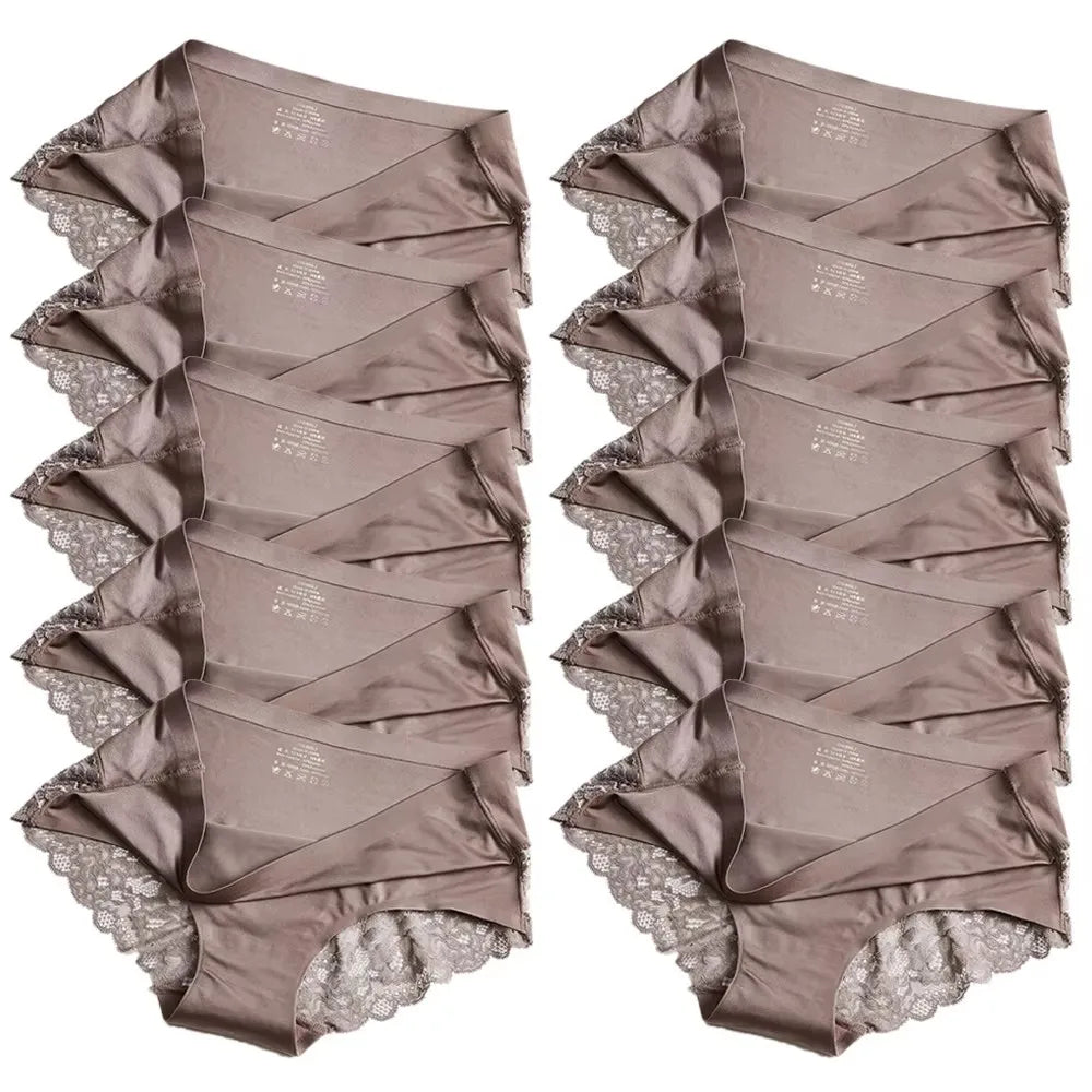 1/5/10Pcs Seamless Women Hollow Out Panties Set Underwear Comfort Lace Briefs Low Rise Female Sport Panty Soft Lady Lingerie grey-10pcs As shown